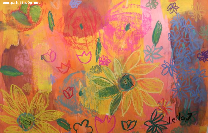 Art Studio PALETTE. Leila Cox Picture.  Pastel Plants Flowers 
