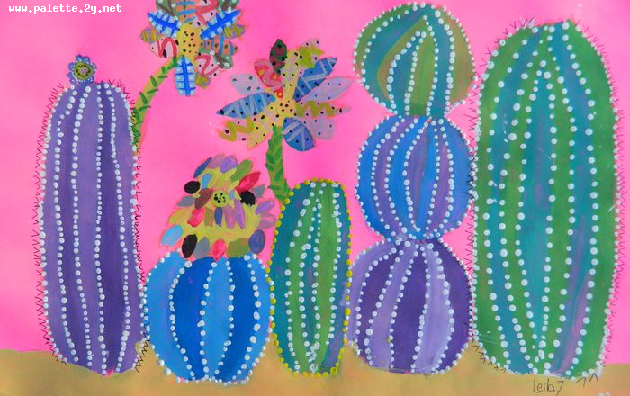 Art Studio PALETTE. Leila Cox Picture.  Tempera Plants Cacti 