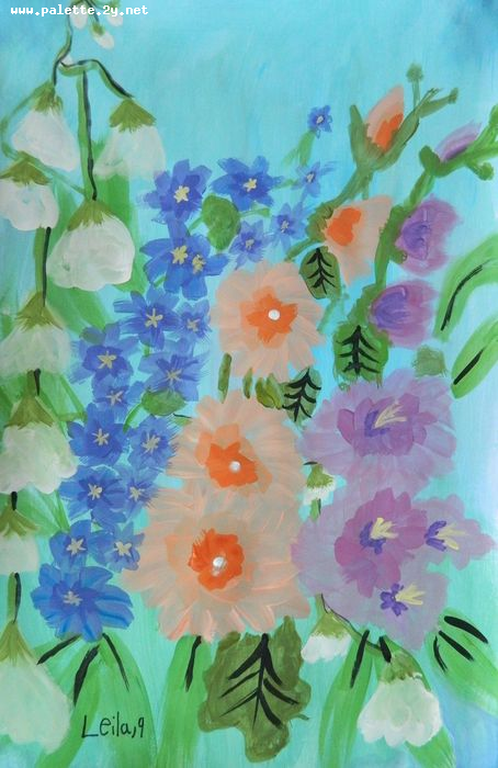Art Studio PALETTE. Leila Cox Picture.  Tempera Plants Flowers 