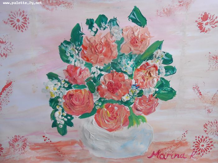 Art Studio PALETTE. Marina Radojevic Picture.  Tempera Plants Flowers 