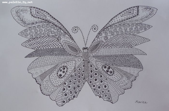 Art Studio PALETTE. Marina Radojevic Picture.  Ink Animals Butterfly 