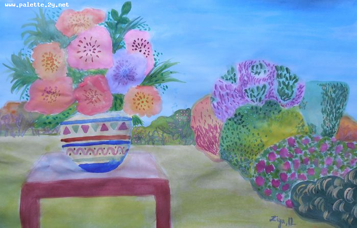 Art Studio PALETTE. Ziya Merchant Picture.  Watercolour Plants Garden 