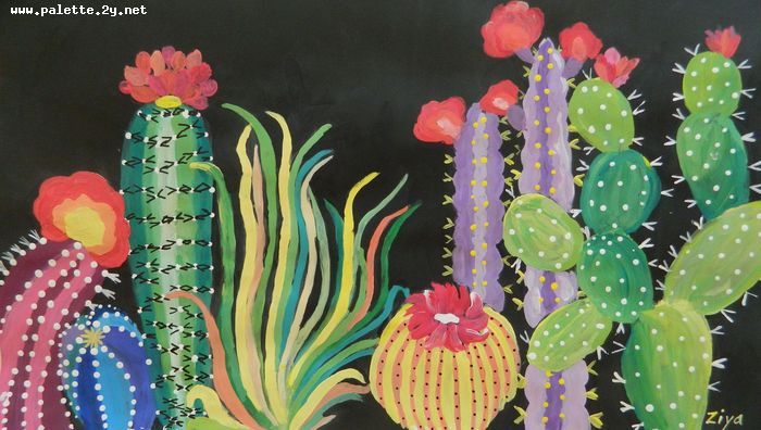Art Studio PALETTE. Ziya Merchant Picture.  Tempera Plants Cacti Cacti