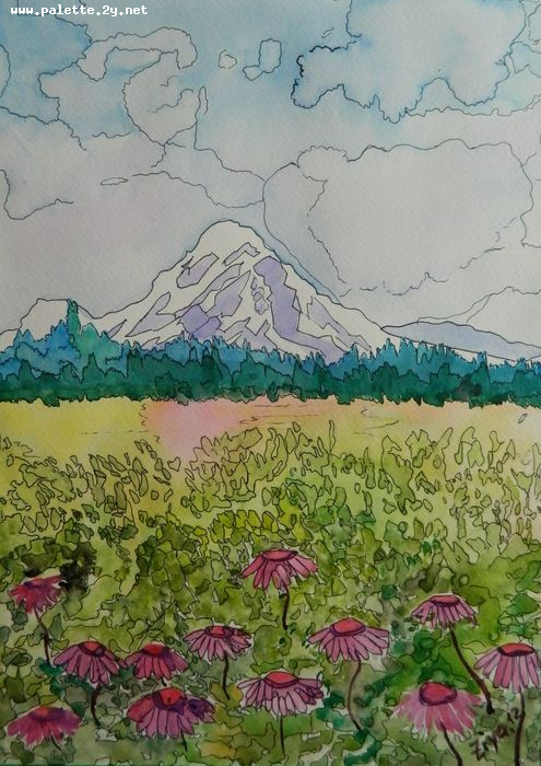 Art Studio PALETTE. Ziya Merchant Picture.  Watercolour, Ink Landscape Nature 