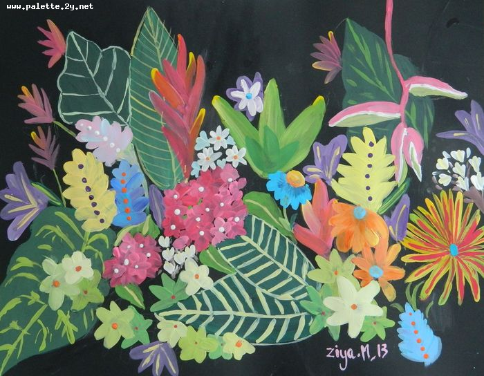 Art Studio PALETTE. Ziya Merchant Picture.  Tempera Plants Flowers 