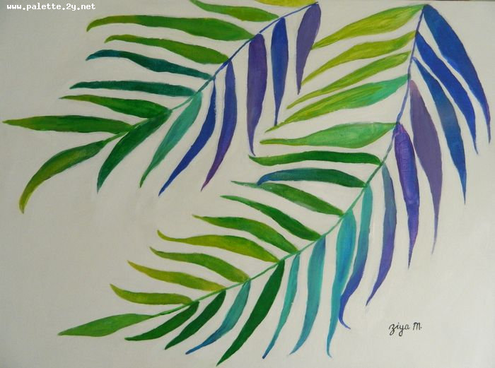Art Studio PALETTE. Ziya Merchant Picture. Canvas Acrylic Plants Leaves 
