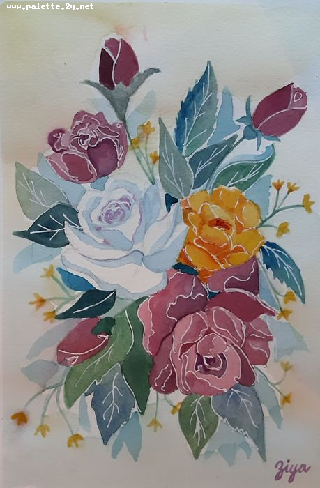 Art Studio PALETTE. Ziya Merchant Picture.  Watercolour Plants Flowers 