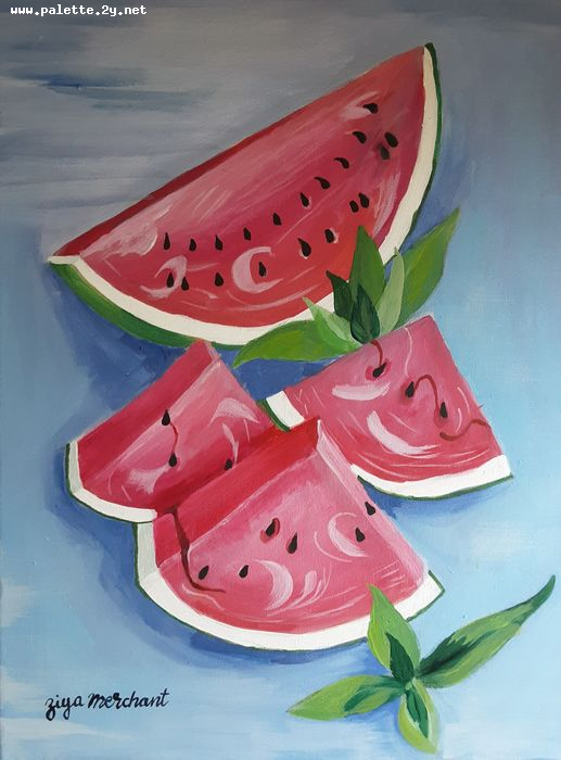 Art Studio PALETTE. Ziya Merchant Picture. Canvas Acrylic Still Life Fruits & Vegi 