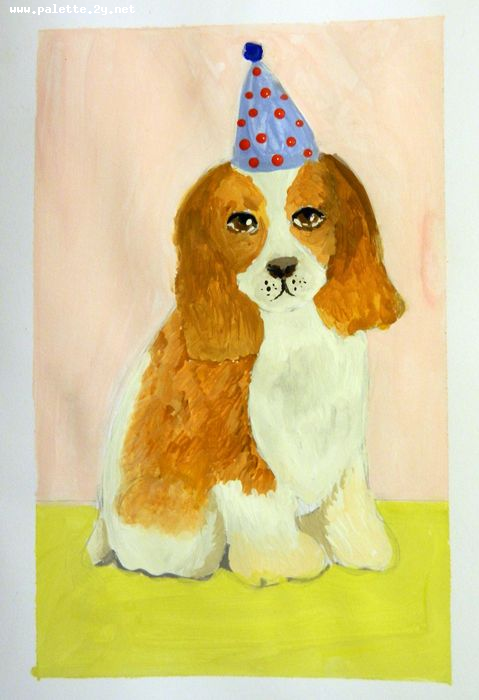 Art Studio PALETTE. Ziya Merchant Picture. Greeting Card Tempera Animals Dogs 