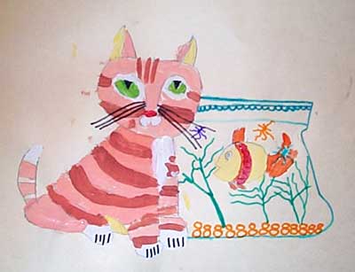 Art Studio PALETTE. Katya Boiko Picture.  Marker, Tempera   'Cat & aquarium'