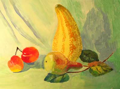 Art Studio PALETTE. Brankica Celic Picture.  Tempera Still Life Fruits & Vegi Still life