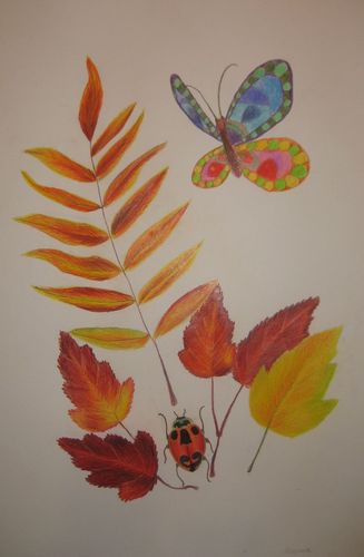 Art Studio PALETTE. Fiona Hoang Picture. Fine Art Paper Coloured Pencil Plants Leaves 