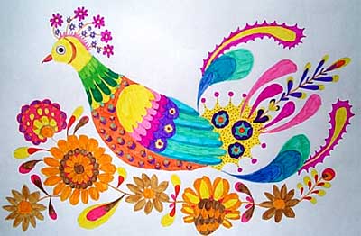 Art Studio PALETTE. Ksenia Fofanova Picture.  Marker, Tempera Dec. Art Birds Decorative bird
