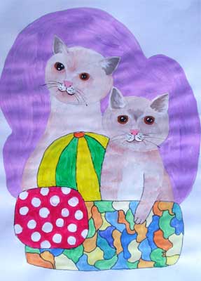 Art Studio PALETTE. Ksenia Fofanova Picture.  Tempera Animals Cats Cats