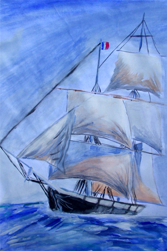 Art Studio PALETTE. Alexei Goidachev Picture.  Watercolour Landscape Ships 