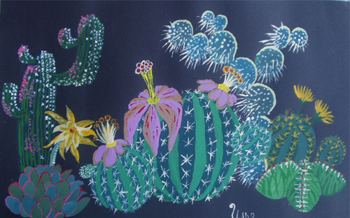 Art Studio PALETTE. Ilya Viruachev Picture.  Tempera Plants Cacti 