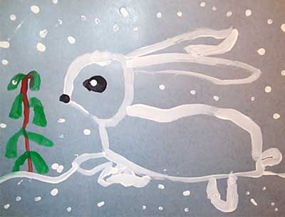 Art Studio PALETTE. Anya Kanuka Picture.  Tempera   Rabbit on the Winter
