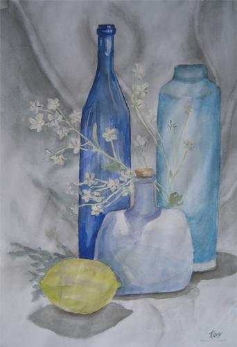 Art Studio PALETTE. Katya Akshentseva Picture.  Watercolour Still Life Bottles 