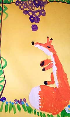 Art Studio PALETTE. Ira Kouznetsova Picture.  Tempera   The Fox and The Grapes