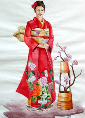 Art Studio PALETTE. Tamara Lebed Picture.  Watercolour Design Clothes Japanese Girl