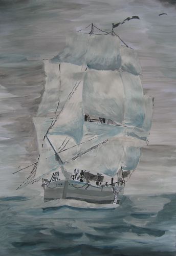 Art Studio PALETTE. Denis Lvov Picture.  Watercolour Landscape Ships 