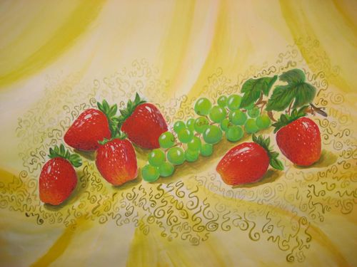 Art Studio PALETTE. Olya Makarevskaya Picture.  Tempera Still Life Fruits & Vegi 