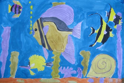 Art Studio PALETTE. Eugene Maltsev Picture.  Tempera Animals Fish 