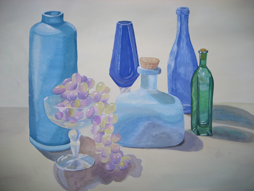 Art Studio PALETTE. Olga Maltseva Picture. Fine Art Paper Watercolour Still Life Bottles 