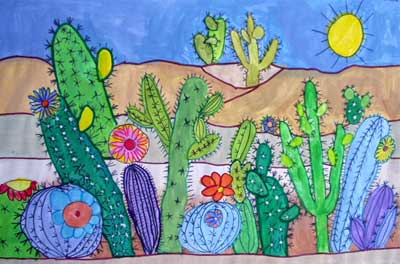 Art Studio PALETTE. Nastya Martseva Picture.  Mixed Media Plants Cacti Cacti