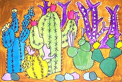 Art Studio PALETTE. Simon Mitrofanov Picture.  Marker, Tempera Plants Cacti Composition from cacti