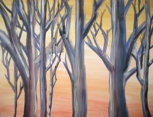 Art Studio PALETTE. Nicole Roumanis Picture.  Tempera Landscape Trees 
