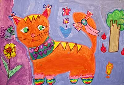 Art Studio PALETTE. Karina Pokrishevskaya Picture.  Marker, Tempera Animals Cats 