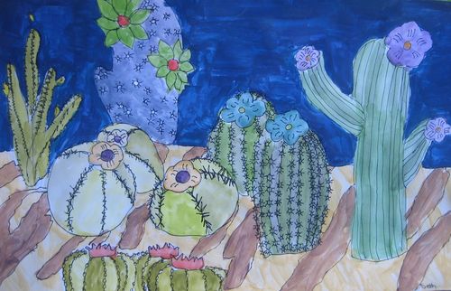Art Studio PALETTE. Seth  Picture.  Watercolour, Ink Plants Cacti 