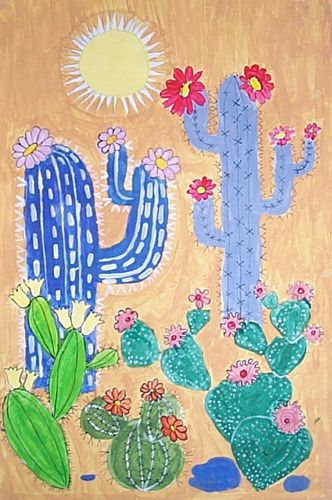 Art Studio PALETTE. Marina Smirnova Picture.  Tempera Plants Cacti Cactus