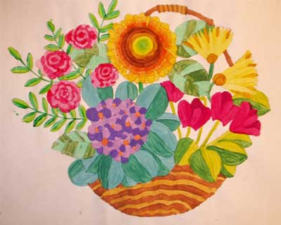 Art Studio PALETTE. Marina Smirnova Picture.  Tempera   Basket of flowers