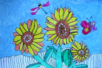Art Studio PALETTE. Kristina Stamp Picture.  Tempera   Sunflowers