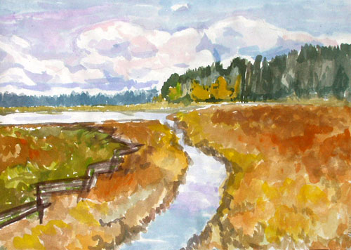 Art Studio PALETTE. Sunny Zhu Picture.  Watercolour Landscape Fall 