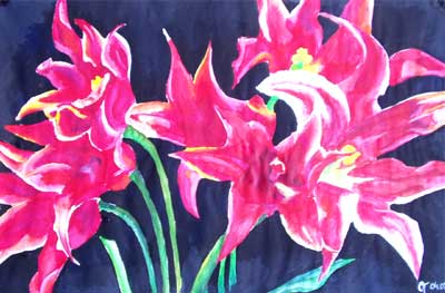 Art Studio PALETTE. Olga Tchoueva Picture.  Tempera Plants Flowers Red flowers