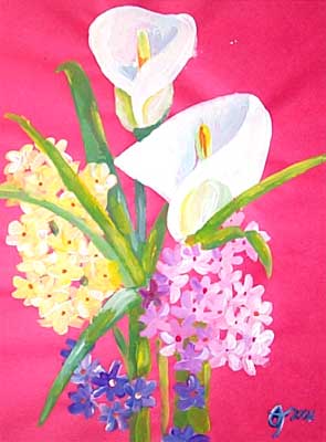 Art Studio PALETTE. Olga Tchoueva Picture.  Tempera Plants Flowers Pictorial postcard