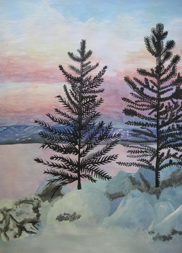 Art Studio PALETTE. Nastya Tesenkova Picture.  Watercolour Landscape Winter Зимний Пейзаж