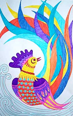 Art Studio PALETTE. Ola Volobueva Picture.  Watercolour, Ink   Decorative Bird